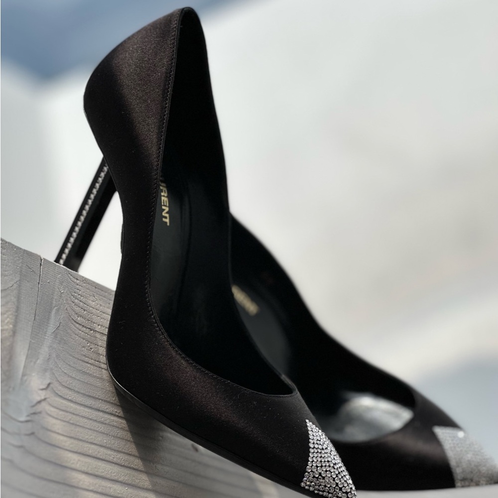 Saint Laurent Black Satin & Crystals Heels - Picture 8 of 9
